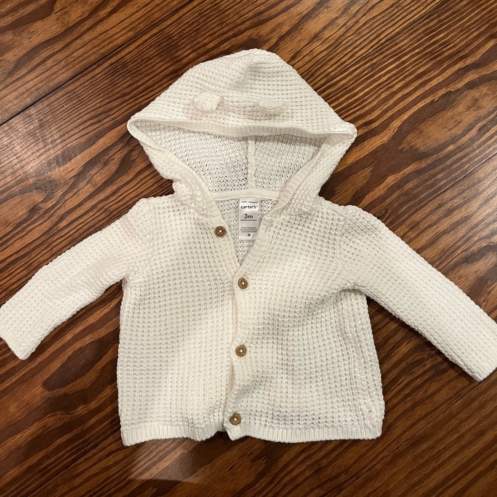 Carter's Cream Hooded Knit Button-Up Cardigan